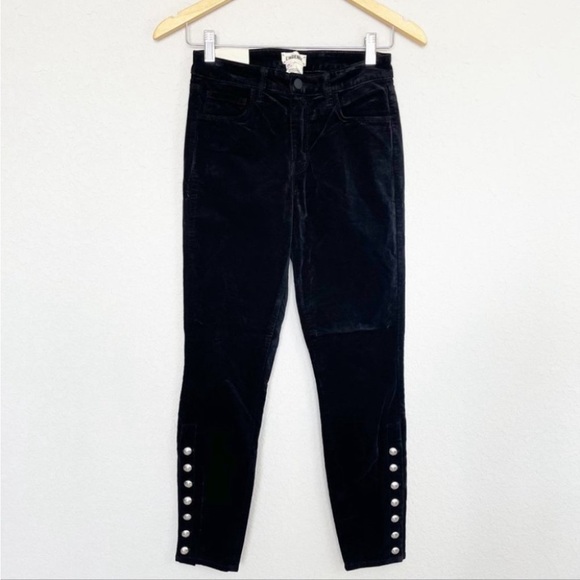 L'AGENCE Margot Velvet High Rise Skinny Pants Size 25 Black NWT Button Placket - Picture 3 of 6